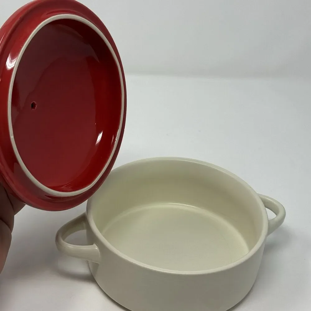 Mushroom Spotted Mushroom Soup Crock Bowl casserole dish Decor RED